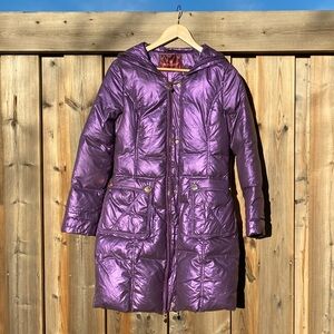 90% Duck Down 🦢 Made in Italy 🇮🇹 Metallic Purple Hooded Puffer Coat Silk Lining